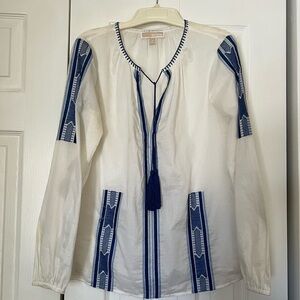 Michael Kors White and Blue Embroidered Top